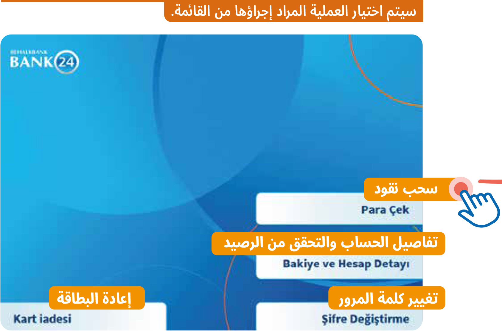 النافذة الرئيسية للصراف الآلي لبطاقة الهلال الأحمر